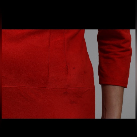 Vintage 1970s I. Magnin Firenze Red Lamb Suede Mockneck Sheath Cocktail Dress - Picture 7 of 10